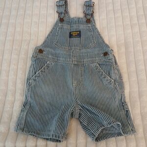 Vintage OshKosh B'gosh Blue Striped Kids Overalls Sz 12M EVC